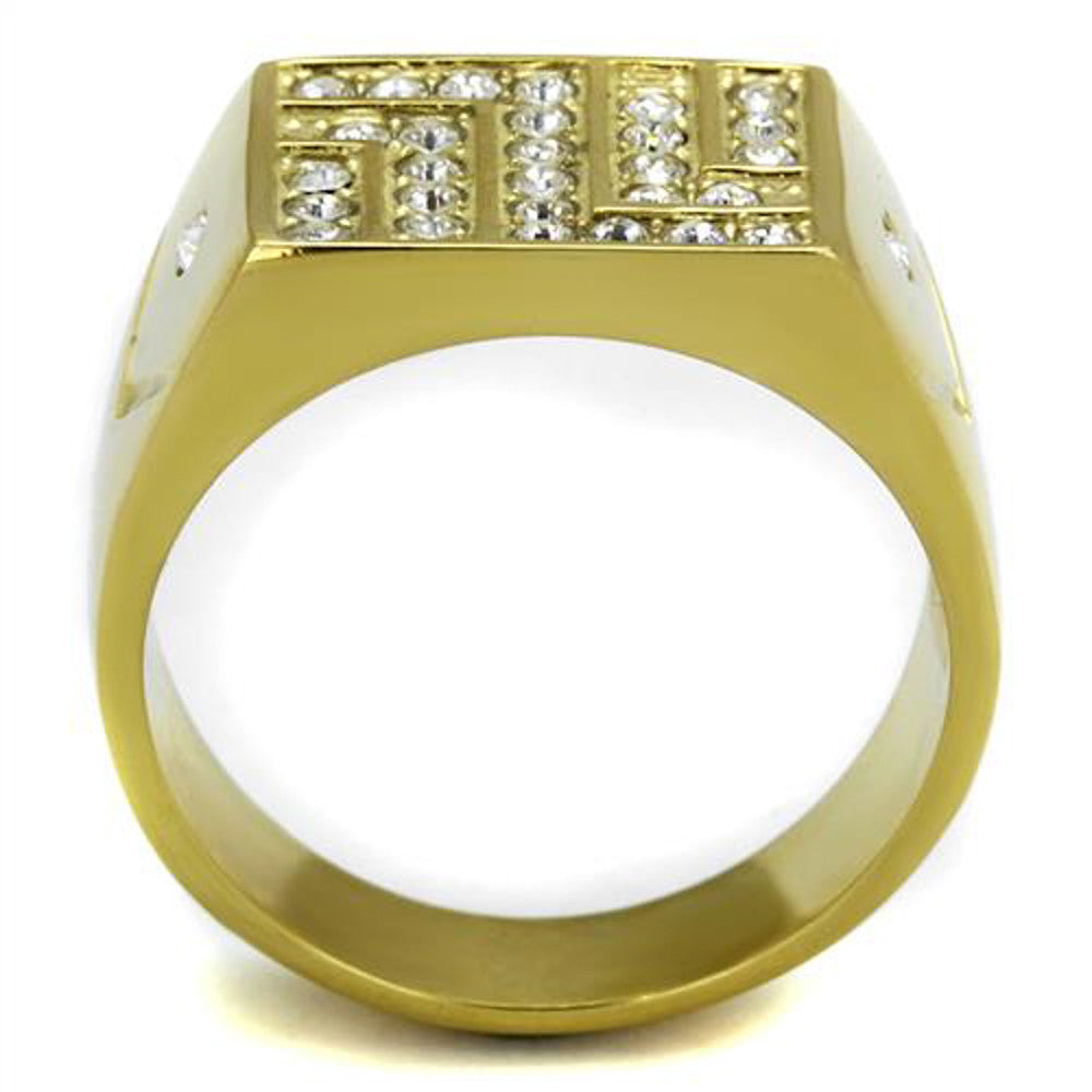 ARTK2311 Mens Stainless Steel 14K Gold Ion Plated .46 Ct Simulated Diamond Ring Size 8-13